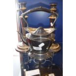 A SILVER-PLATED SPIRIT KETTLE ON STAND (lacks burner and knob) and a pair of 19th century plated