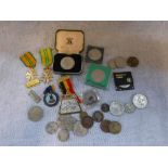 A COLLECTION OF COINS AND MEDALS including a National Trust Silver medal