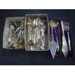 A QUANTITY OF SILVER-PLATED FLATWARE including Victorian fish servers
