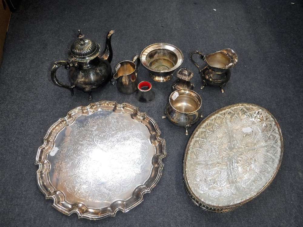 A SILVERPLATED SALVER 30cm dia. and a quantity of silver-plated ware