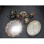 A SILVERPLATED SALVER 30cm dia. and a quantity of silver-plated ware