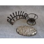 A SILVER TOAST RACK and two other similar items