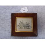 AN 18TH CENTURY PEN & INK DRAWING OF A KITCHEN SCENE, signed Hobert? inscribed to the reverse, on