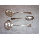 TWO SILVER SAUCE LADLES and a teaspoon (c.129gms) (3)