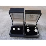 A PAIR OF SIMULATED PEARL EARSTUDS and one other similar pair (2)