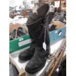 A PAIR OF BLACK LEATHER SNAKE PROOF BOOTS made in Cyprus