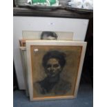 A BLACK CHALK PORTRAIT OF A WOMAN, signed 'GB SANTINI' and three other drawings