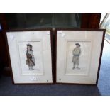A 19TH CENTURY WATERCOLOUR, depicting National Costume and its companion, both retailed by the