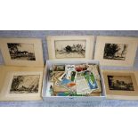 A SERIES OF 1930'S ETCHINGS BY E G EARTHROWLE and a quantity of cigarette cards