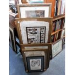 A FRAMED REPRODUCTION OF A RENAISSANCE FRESCO, FRAMED PAPYRUS and other items