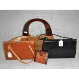 A VINTAGE MAPPIN & WEBB TAN LEATHER HANDBAG with purse, a similar Mappin & Webb black leather