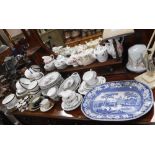 A BLUE AND WHITE MEAT PLATE, a "T Goode & Co Ltd" Spode blue and gilt rimmed part teaset and similar