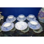 A COLLECTION OF 19TH CENTURY WILLOW PATTERN TEA BOWLS with saucers