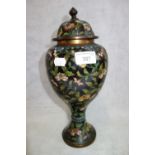 A LIDDED CLOISONNE VASE of waisted form, 31 cm high (including lid)