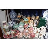 A QUANTITY OF CHINESE CERAMICS, European ceramics, crested ware and a Belleek tankard