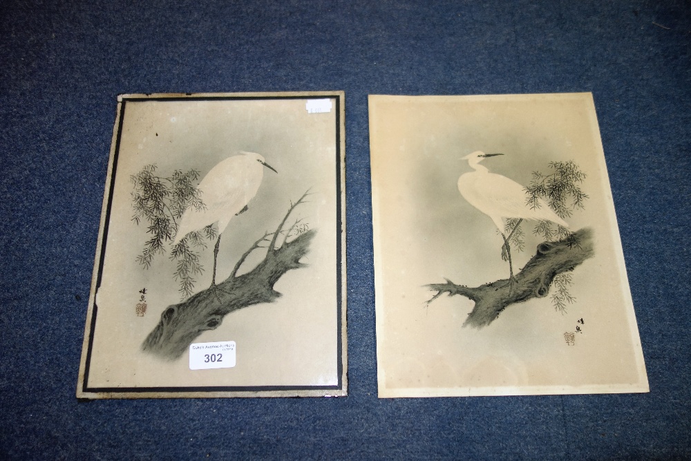 A JAPANESE PRINT OF AN EGRET and another (unframed)