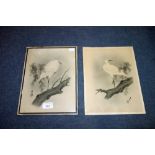 A JAPANESE PRINT OF AN EGRET and another (unframed)