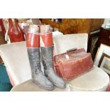 A PAIR OF VINTAGE RIDING BOOTS by Peal & Co London, with wooden stretchers and a Vintage leather