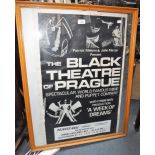 A VINTAGE BLACK AND WHITE THEATRE POSTER "The Black Theatre of Prague" with signatures