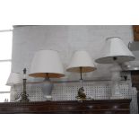 A REGENCY STYLE ALABASTER TABLE LAMP and four table lamps