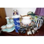 A SMALL CLOISONNE TEAPOT, a Victorian dressing table set and similar ceramics