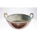 A 19TH CENTURY COPPER JAM PAN, 40.5 cm dia.