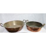 A 19TH CENTURY COPPER JAM PAN and another smaller (2)