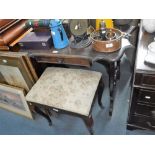 AN ITALIAN BEECHWOOD CENTRE TABLE, and a marquetry stool with ormolu mounts