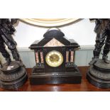 A 19TH CENTURY SLATE CASED MANTEL CLOCK, 39.5 cm high