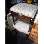 A VICTORIAN MAHOGANY PIANO STOOL with inlaid decoration, and another stool with turned legs