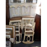 A SET OF SIX CREAM PAINTED KITCHEN CHAIRS with spiral legs, and four matching table legs