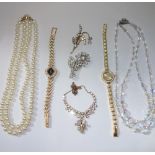 A COLLECTION OF COSTUME JEWELLERY and a wristwatch