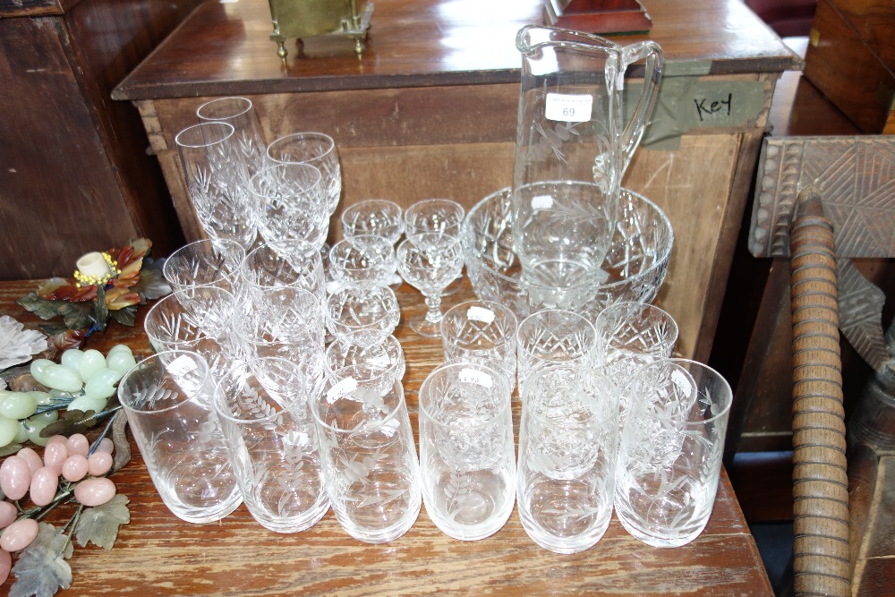 A SET OF SIX CUT GLASS WHISKY TUMBLERS and similar glassware