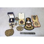 A COLLECTION OF MILITARY AND OTHER CLOTH BADGES, Life Saving Swimming Medals, some in silver and