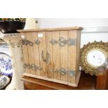 A 19TH CENTURY OAK WALL CUPBOARD with brass "hinge" plates, 38 cm high x 45 cm wide