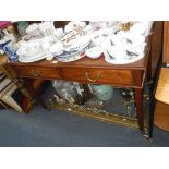 AN EDWARDIAN MAHOGANY WRITING TABLE, fitted two drawers, on tapering legs 122 cm wide