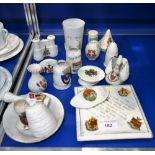 FIRST WORLD WAR INTEREST: A COLLECTION OF CRESTED CHINA, to include a hand grenade, two kit bags and