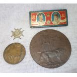 A GREAT WAR DEATH PLAQUE 'JOHN HENRY CHRISTIAN WALL', a 1920's scouting medal, a Victorian jubilee