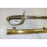 A VICTORIAN DRESS SWORD, with brass pierced guard with "V.R." the steel blade inscribed, "Nicholls &