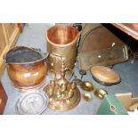 A COPPER COAL SCUTTLE, Indian trays and similar metalware