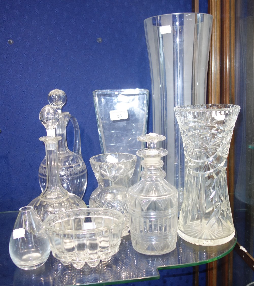 A GEORGE III CUT-GLASS DECANTER and a collection of glassware