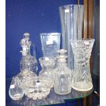 A GEORGE III CUT-GLASS DECANTER and a collection of glassware