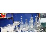 A PAIR OF 19TH CENTURY CUT AND FROSTED GLASS COMPORTS, decanters and similar glassware