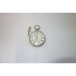 A GENTLEMAN'S SILVER OPENFACE POCKET WATCH, the white enamel dial with Roman numerals, inscribed '