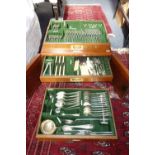 AN EARLY 20TH CENTURY MAHOGANY CASED "WALKER & HALL" CANTEEN OF SILVER PLATED CUTLERY (some items