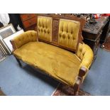 A LATE VICTORIAN WALNUT FRAMED PARLOUR SETTEE, 145 cms wide