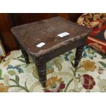 A 19TH CENTURY OAK CHILD'S STOOL of square form