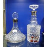 A SHIP'S DECANTER with a silver collar and another similar (2)