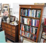 A 19TH CENTURY MAHOGANY CHEST OF DRAWERS, 104 cms wide and a reproduction open bookcase, 93 cms