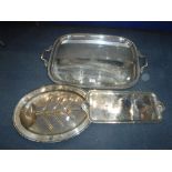 A LARGE SILVER PLATED TWO HANDLED TRAY and similar silver plate